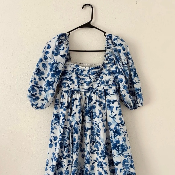 ABERCROMBIE POPLIN PUFF SLEEVE BLUE FLORAL MINI DRESS - Picture 3 of 7